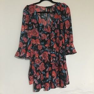 Red and Black Floral Dress
